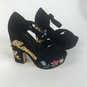 Dolce & Gabbana Black and Gold Floral Platforms
